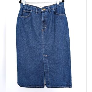 Vintage Hunter's Run Denim Midi Front Slit Medium Wash Skirt Western Modest